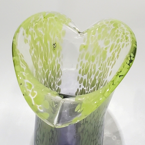 Vntg Murano Style Art Glass 7 1/2" Lime Green Clear Indigo Purple Vase - Picture 7 of 13